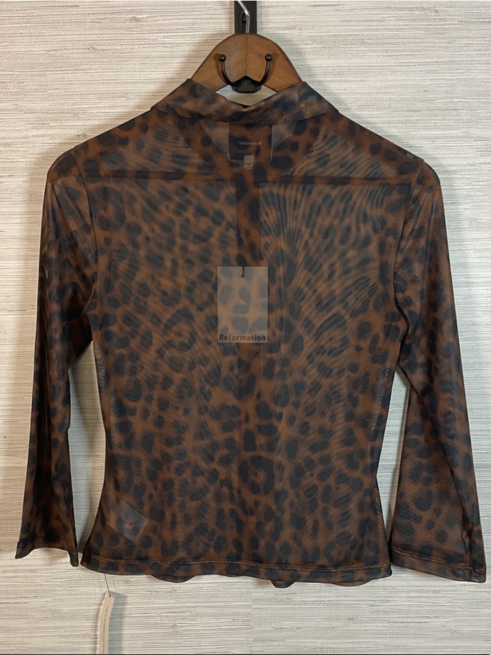 Reformation Margaret Knit Top Brown Leopard Print Button-Down Panther Medium NWT - Picture 6 of 6